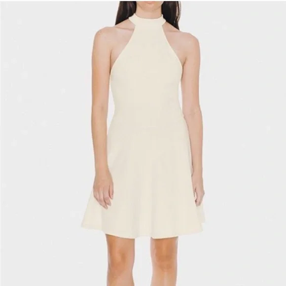 white christmas dresses Cream Vintage Print Halter Neck Flare Mini Dress main image 0